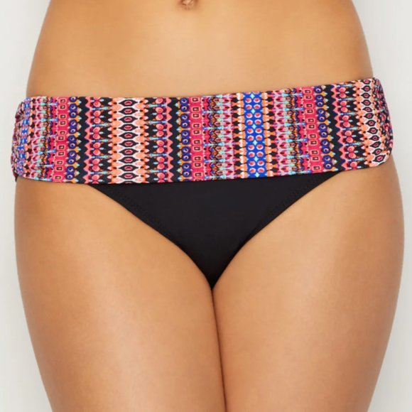 NEW Anne Cole Signature Black Pink Stripe Fold Over Mid Rise Swim Bottom Sz XL - Picture 1 of 5